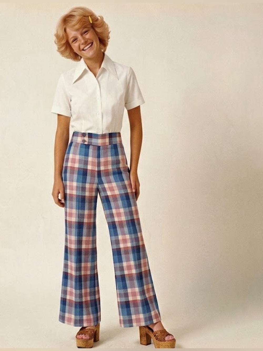 Vintage 70’s Sears Juniors Plaid High-Waist Bellbottom
Pants